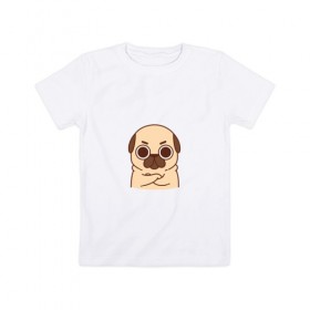 Детская футболка хлопок с принтом Puglie Pug Сердитый в городе Новоалтайск, 100% хлопок | круглый вырез горловины, полуприлегающий силуэт, длина до линии бедер | Тематика изображения на принте: 