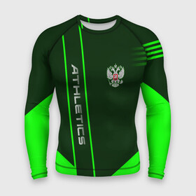 Мужской рашгард 3D с принтом Athletics в городе Новоалтайск,  |  | athletics | sport | атлет | атлетика | бег | бегун | зож | легкая | линии | надпись | полосы | прыжки | россии | россия | рф | сборная | символ | состязание | спорт | спортсмен | тяжелая