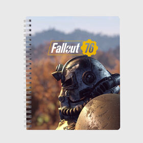Тетрадь с принтом Fallout 76 в городе Новоалтайск, 100% бумага | 48 листов, плотность листов — 60 г/м2, плотность картонной обложки — 250 г/м2. Листы скреплены сбоку удобной пружинной спиралью. Уголки страниц и обложки скругленные. Цвет линий — светло-серый
 | Тематика изображения на принте: fallout | fallout 76 | future | rpg | valt tec | war | wasteland | будущее | война | костюм | постапокалипсис | рпг | фалаут | фолаут | фоллаут | фолыч | ядерная пустошь