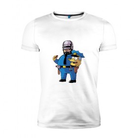 Мужская футболка премиум с принтом Robocop Wiggum в городе Новоалтайск, 92% хлопок, 8% лайкра | приталенный силуэт, круглый вырез ворота, длина до линии бедра, короткий рукав | 