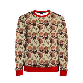 Детский свитшот 3D с принтом Red panda в городе Новоалтайск, 100% полиэстер | свободная посадка, прямой крой, мягкая тканевая резинка на рукавах и понизу свитшота | Тематика изображения на принте: panda | red panda | small panda | животные | красная панда | лес | панда