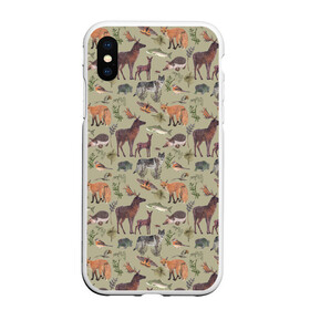 Чехол для iPhone XS Max матовый с принтом Wild animals в городе Новоалтайск, Силикон | Область печати: задняя сторона чехла, без боковых панелей | animals | deer | forest | fox | nature | wild nature | дикие животные | ёжик | лес | лиса | олень | природа | рыба