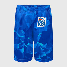 Детские спортивные шорты 3D с принтом KSI ICELAND SPORT в городе Новоалтайск,  100% полиэстер
 | пояс оформлен широкой мягкой резинкой, ткань тянется
 | Тематика изображения на принте: 2019 | fc | football | football club | iceland | ksi | sport | исландия | кси | сборная исландии | спорт | спортивные | униформа | фирменные цвета | фк | футбол | футбольный клуб