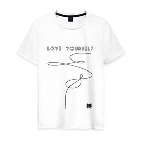 Мужская футболка хлопок с принтом LOVE YOURSELF _ в городе Новоалтайск, 100% хлопок | прямой крой, круглый вырез горловины, длина до линии бедер, слегка спущенное плечо. | bangtan boys | bts | бантаны | бтс
