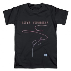 Мужская футболка хлопок с принтом LOVE YOURSELF_3 в городе Новоалтайск, 100% хлопок | прямой крой, круглый вырез горловины, длина до линии бедер, слегка спущенное плечо. | Тематика изображения на принте: bangtan boys | bts | бантаны | бтс