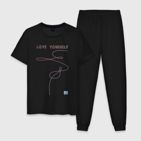 Мужская пижама хлопок с принтом LOVE YOURSELF_3 в городе Новоалтайск, 100% хлопок | брюки и футболка прямого кроя, без карманов, на брюках мягкая резинка на поясе и по низу штанин
 | Тематика изображения на принте: bangtan boys | bts | бантаны | бтс