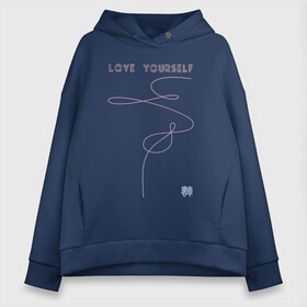 Женское худи Oversize хлопок с принтом LOVE YOURSELF_3 в городе Новоалтайск, френч-терри — 70% хлопок, 30% полиэстер. Мягкий теплый начес внутри —100% хлопок | боковые карманы, эластичные манжеты и нижняя кромка, капюшон на магнитной кнопке | bangtan boys | bts | бантаны | бтс