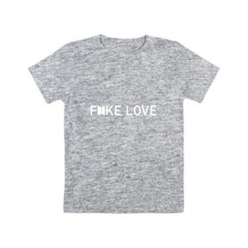 Детская футболка хлопок с принтом FAKE LOVE_ в городе Новоалтайск, 100% хлопок | круглый вырез горловины, полуприлегающий силуэт, длина до линии бедер | Тематика изображения на принте: bangtan boys | bts | бантаны | бтс