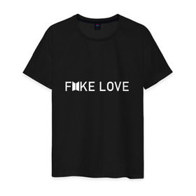Мужская футболка хлопок с принтом FAKE LOVE_ в городе Новоалтайск, 100% хлопок | прямой крой, круглый вырез горловины, длина до линии бедер, слегка спущенное плечо. | bangtan boys | bts | бантаны | бтс