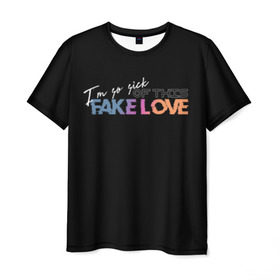 Мужская футболка 3D с принтом FAKE LOVE в городе Новоалтайск, 100% полиэфир | прямой крой, круглый вырез горловины, длина до линии бедер | bangtan boys | bts | бантаны | бтс