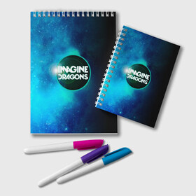 Блокнот с принтом Imagine Dragons в городе Новоалтайск, 100% бумага | 48 листов, плотность листов — 60 г/м2, плотность картонной обложки — 250 г/м2. Листы скреплены удобной пружинной спиралью. Цвет линий — светло-серый
 | Тематика изображения на принте: dragons | imagine | альтернативный | американская | арена | бэн макки | группа | драгонс | дэн платцман | дэн рейнольдс | имеджин | инди | индирок | поп | рок | уэйн сермон | электроник