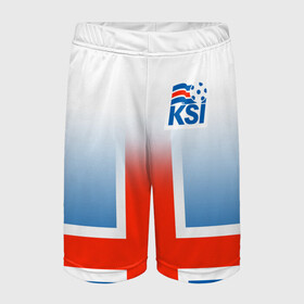 Детские спортивные шорты 3D с принтом KSI ICELAND SPORT в городе Новоалтайск,  100% полиэстер
 | пояс оформлен широкой мягкой резинкой, ткань тянется
 | Тематика изображения на принте: 2019 | fc | football | football club | iceland | ksi | sport | исландия | кси | сборная исландии | спорт | спортивные | униформа | фирменные цвета | фк | футбол | футбольный клуб
