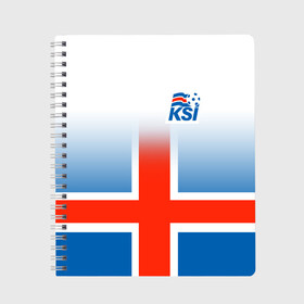 Тетрадь с принтом KSI ICELAND SPORT в городе Новоалтайск, 100% бумага | 48 листов, плотность листов — 60 г/м2, плотность картонной обложки — 250 г/м2. Листы скреплены сбоку удобной пружинной спиралью. Уголки страниц и обложки скругленные. Цвет линий — светло-серый
 | Тематика изображения на принте: 2019 | fc | football | football club | iceland | ksi | sport | исландия | кси | сборная исландии | спорт | спортивные | униформа | фирменные цвета | фк | футбол | футбольный клуб
