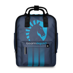 Женский рюкзак 3D с принтом TEAM LIQUID E-SPORT в городе Новоалтайск, 100% полиэстер | лямки с регулируемой длиной, сверху ручки, чтобы рюкзак нести как сумку. Основное отделение закрывается на молнию, как и внешний карман. Внутри два дополнительных кармана, один из которых закрывается на молнию. По бокам два дополнительных кармашка, куда поместится маленькая бутылочка
 | Тематика изображения на принте: 2019 | blue | cybersport | esport | liquid | logo | pro league | team | team liquid | киберспорт | логотип | тим ликвид | фирменные цвета