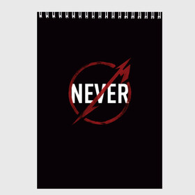 Скетчбук с принтом Metallica Never в городе Новоалтайск, 100% бумага
 | 48 листов, плотность листов — 100 г/м2, плотность картонной обложки — 250 г/м2. Листы скреплены сверху удобной пружинной спиралью | Тематика изображения на принте: металика | металлика | никогда | рок