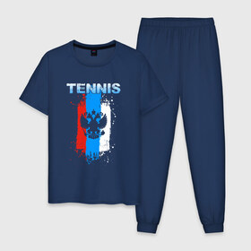 Мужская пижама хлопок с принтом Tennis в городе Новоалтайск, 100% хлопок | брюки и футболка прямого кроя, без карманов, на брюках мягкая резинка на поясе и по низу штанин
 | Тематика изображения на принте: itf | sport | tennis | большой | линии | мяч | надпись | полосы | ракетка | россии | россия | рф | сборная | символ | состязание | спорт | спортсмен | теннис | теннисист | теннисистка | флаг