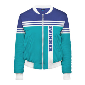 Женский бомбер 3D с принтом Swimmer в городе Новоалтайск, 100% полиэстер | застегивается на молнию, по бокам два кармана без застежек, мягкие манжеты, по низу бомбера и на воротнике — эластичная резинка | пловец | пловчиха