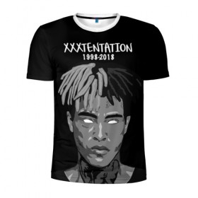 Мужская футболка 3D спортивная с принтом Xxxtentation RIP в городе Новоалтайск, 100% полиэстер с улучшенными характеристиками | приталенный силуэт, круглая горловина, широкие плечи, сужается к линии бедра | at | i | look | me | p | r | r.i.p. | revenge | rip | x | xtentation | xxx | рэп