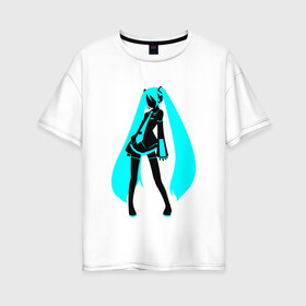 Женская футболка хлопок Oversize с принтом Hatsune Miku в городе Новоалтайск, 100% хлопок | свободный крой, круглый ворот, спущенный рукав, длина до линии бедер
 | Тематика изображения на принте: anime | aquamarin | aquamarine | everlasting | hatsune | j pop | miku | projectdiva | singer | summer | vocaloid | аквамарин | аниме | бесконечное | вокалоид | лето | мику | певица | хацуне | хацунэ