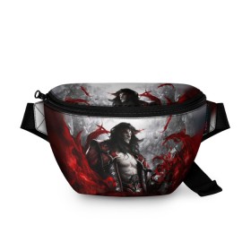 Поясная сумка 3D с принтом Castlevania: Lords of Shadow в городе Новоалтайск, 100% полиэстер | плотная ткань, ремень с регулируемой длиной, внутри несколько карманов для мелочей, основное отделение и карман с обратной стороны сумки застегиваются на молнию | бельмонт | вампир | габриэль | комбо | монстр | оружие | приём | слэшер | ужас | фэнтези | череп