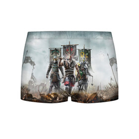 Мужские трусы 3D с принтом For Honor в городе Новоалтайск, 50% хлопок, 50% полиэстер | классическая посадка, на поясе мягкая тканевая резинка | hack | slash | викинги | за честь | история | меч | оружие | рыцарь | самурай | топор | файтинг