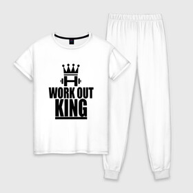 Женская пижама хлопок с принтом WorkOut king в городе Новоалтайск, 100% хлопок | брюки и футболка прямого кроя, без карманов, на брюках мягкая резинка на поясе и по низу штанин | sport | street | turnikman | workout | ворк аут | воркаут | воркаутер | зож | тренировка | турник мэн | турникмен
