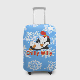 Чехол для чемодана 3D с принтом Chilly Willy в городе Новоалтайск, 86% полиэфир, 14% спандекс | двустороннее нанесение принта, прорези для ручек и колес | chilly | chilly willy | арт | животные | милые | мультфильмы | пингвины | снежинки | текстура | чилли вилли