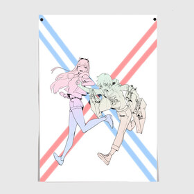 Постер с принтом Darling in the Franxx в городе Новоалтайск, 100% бумага
 | бумага, плотность 150 мг. Матовая, но за счет высокого коэффициента гладкости имеет небольшой блеск и дает на свету блики, но в отличии от глянцевой бумаги не покрыта лаком | darling | darling in the franxx | franxx | hiro | zero two | zerotwo | милый | милый во франкcе | франкс