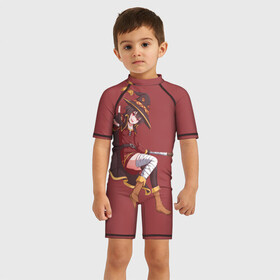 Детский купальный костюм 3D с принтом Megumin peace в городе Новоалтайск, Полиэстер 85%, Спандекс 15% | застежка на молнии на спине | konosuba | megumin | мегумин