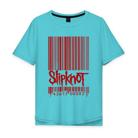 Мужская футболка хлопок Oversize с принтом SlipKnot штрих код в городе Новоалтайск, 100% хлопок | свободный крой, круглый ворот, “спинка” длиннее передней части | 1999 | got | slipknot. mad | группа | код | логотип | надпись | слипкнот | штрих | штрихкод | эмблема
