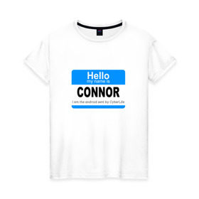 Женская футболка хлопок с принтом RK 800 CONNOR в городе Новоалтайск, 100% хлопок | прямой крой, круглый вырез горловины, длина до линии бедер, слегка спущенное плечо | connor | cyberlife | detroit become human | deviant | kara | markus | ps4 | rk800 |  detroit: become human | детроит | детроит: стать человеком | игры | кара | коннор | конор | кэра | маркус | пиратs | эксклюзив