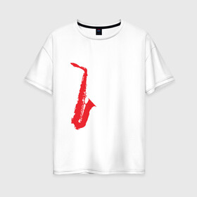 Женская футболка хлопок Oversize с принтом lets talk about sax_black в городе Новоалтайск, 100% хлопок | свободный крой, круглый ворот, спущенный рукав, длина до линии бедер
 | саксофон | саксофонист