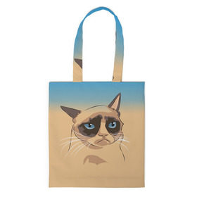 Шоппер 3D с принтом Grumpy cat ART в городе Новоалтайск, 100% полиэстер | Плотность: 200 г/м2; Размер: 34×35 см; Высота лямок: 30 см | cat | grumpy | грустный кот | киса | кот | котэ | котяра | кошка | мем | сердитый кот