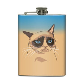 Фляга с принтом Grumpy cat ART в городе Новоалтайск, металлический корпус | емкость 0,22 л, размер 125 х 94 мм. Виниловая наклейка запечатывается полностью | cat | grumpy | грустный кот | киса | кот | котэ | котяра | кошка | мем | сердитый кот