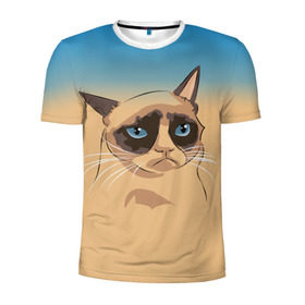 Мужская футболка 3D спортивная с принтом Grumpy cat ART в городе Новоалтайск, 100% полиэстер с улучшенными характеристиками | приталенный силуэт, круглая горловина, широкие плечи, сужается к линии бедра | cat | grumpy | грустный кот | киса | кот | котэ | котяра | кошка | мем | сердитый кот