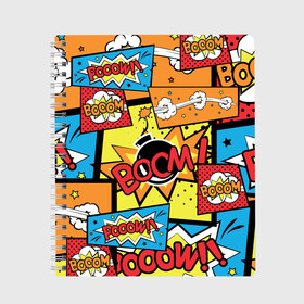 Тетрадь с принтом Boom Pop Art в городе Новоалтайск, 100% бумага | 48 листов, плотность листов — 60 г/м2, плотность картонной обложки — 250 г/м2. Листы скреплены сбоку удобной пружинной спиралью. Уголки страниц и обложки скругленные. Цвет линий — светло-серый
 | pop art | style | безумство | комикс | лейблы | микс | поп арт | яркие | яркое | яркости