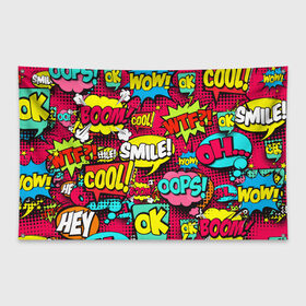 Флаг-баннер с принтом Стиль pop-art в городе Новоалтайск, 100% полиэстер | размер 67 х 109 см, плотность ткани — 95 г/м2; по краям флага есть четыре люверса для крепления | pop art | style | безумство | комикс | лейблы | микс | поп арт | яркие | яркое | яркости