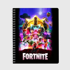 Тетрадь с принтом Fortnite Королевская Битва в городе Новоалтайск, 100% бумага | 48 листов, плотность листов — 60 г/м2, плотность картонной обложки — 250 г/м2. Листы скреплены сбоку удобной пружинной спиралью. Уголки страниц и обложки скругленные. Цвет линий — светло-серый
 | battle | epic | fortnite | games | heroes | logo | ninja | raven | royale | битва | боевой | ворон | герои | кефир | королевская | лого | логотип | ниндзя | пропуск | топ 1 | фартнайт | фортнайт | эпик