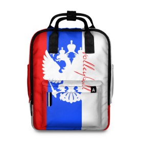 Женский рюкзак 3D с принтом Волейбол в городе Новоалтайск, 100% полиэстер | лямки с регулируемой длиной, сверху ручки, чтобы рюкзак нести как сумку. Основное отделение закрывается на молнию, как и внешний карман. Внутри два дополнительных кармана, один из которых закрывается на молнию. По бокам два дополнительных кармашка, куда поместится маленькая бутылочка
 | sport | volleyball | борьба | волейбол | волейболист | волейболистка | игра | линии | надпись | полосы | россии | россия | рф | сборная | символ | состязание | спорт | спортсмен | флаг