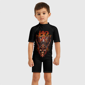 Детский купальный костюм 3D с принтом Slayer в городе Новоалтайск, Полиэстер 85%, Спандекс 15% | застежка на молнии на спине | slayer | гэри холт | керри кинг | пентаграмма | пол бостаф | рок группа | слаер | слайер | слеар | слеер | слейр | слеяр | том арайа | хеви
