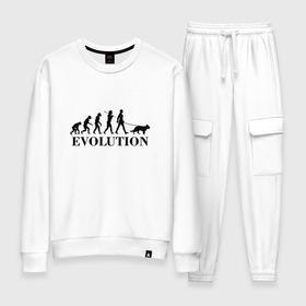 Женский костюм хлопок с принтом Evolution в городе Новоалтайск, 100% хлопок | на свитшоте круглая горловина, мягкая резинка по низу. Брюки заужены к низу, на них два вида карманов: два 