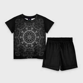 Детский костюм с шортами 3D с принтом Мандала в городе Новоалтайск,  |  | black | circle | draw | flower | ink | mandala | ornament | pattern | абстракт | геометрия | жизнь | круг | круговой | орнамент | паттерн | симметрия | узоры | цветок | чернила