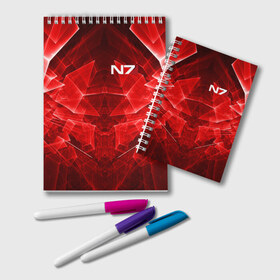 Блокнот с принтом MASS EFFECT N7 в городе Новоалтайск, 100% бумага | 48 листов, плотность листов — 60 г/м2, плотность картонной обложки — 250 г/м2. Листы скреплены удобной пружинной спиралью. Цвет линий — светло-серый
 | Тематика изображения на принте: n7 | альянс | броня | костюм | масс эффект | н7