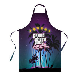 Фартук 3D с принтом GTA Vice City в городе Новоалтайск, 100% полиэстер | общий размер — 65 х 85 см, ширина нагрудника — 26 см, горловина — 53 см, длина завязок — 54 см, общий обхват в поясе — 173 см. Принт на завязках и на горловине наносится с двух сторон, на основной части фартука — только с внешней стороны | 5 звезд | auto | grand | gta | theft | vice city |   лето | вай сити | вертолеты | гта | звезды | логотип | надпись | пальмы | пляжная | рисунок | розыск | рубашка | томми версетти