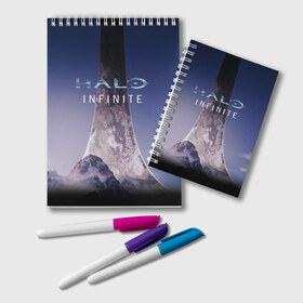 Блокнот с принтом HALO INFINITE в городе Новоалтайск, 100% бумага | 48 листов, плотность листов — 60 г/м2, плотность картонной обложки — 250 г/м2. Листы скреплены удобной пружинной спиралью. Цвет линий — светло-серый
 | master chief | инфинит | мастер чиф | хало