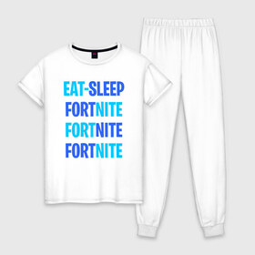 Женская пижама хлопок с принтом Eat Sleep Fortnite в городе Новоалтайск, 100% хлопок | брюки и футболка прямого кроя, без карманов, на брюках мягкая резинка на поясе и по низу штанин | battle royale | fortnite | victory royale | батл роял | фортнайт