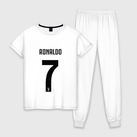 Женская пижама хлопок с принтом RONALDO JUVE SPORT в городе Новоалтайск, 100% хлопок | брюки и футболка прямого кроя, без карманов, на брюках мягкая резинка на поясе и по низу штанин | club | cr7 | fc | football | ronaldo | sport | криштиану роналду | роналдо | спорт | фк | форма | футбольный клуб | ювентус