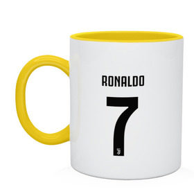 Кружка двухцветная с принтом RONALDO JUVE SPORT в городе Новоалтайск, керамика | объем — 330 мл, диаметр — 80 мм. Цветная ручка и кайма сверху, в некоторых цветах — вся внутренняя часть | club | cr7 | fc | football | ronaldo | sport | криштиану роналду | роналдо | спорт | фк | форма | футбольный клуб | ювентус