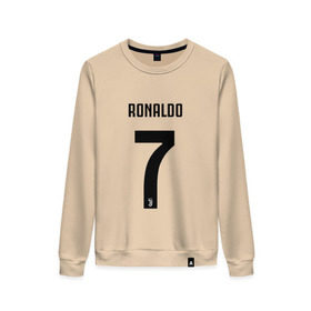 Женский свитшот хлопок с принтом RONALDO JUVE SPORT в городе Новоалтайск, 100% хлопок | прямой крой, круглый вырез, на манжетах и по низу широкая трикотажная резинка  | club | cr7 | fc | football | ronaldo | sport | криштиану роналду | роналдо | спорт | фк | форма | футбольный клуб | ювентус