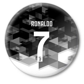 Значок с принтом RONALDO JUVE SPORT в городе Новоалтайск,  металл | круглая форма, металлическая застежка в виде булавки | Тематика изображения на принте: cr7 | fc | клуб | криштиану роналду | роналдо | фк | ювентус